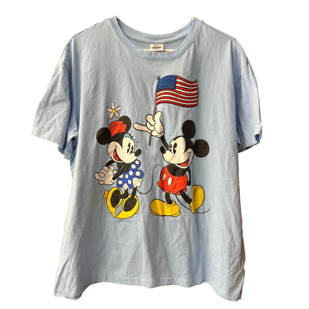 Disney Mickey Mouse‎ T-Shirt Womens XXL Blue American Flag Minnie Patriotic Tee